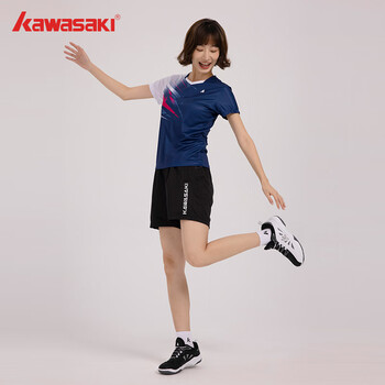 川崎(KAWASAKI)羽毛球服女款专业运动圆领短袖+短裤套装B2815 深蓝色 S 川崎(KAWASAKI)羽毛球服女款专业运动圆领短袖+短裤套装B2815 深蓝色 S