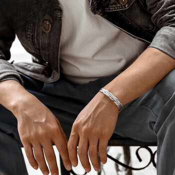 银手镯男潮情侣对镯999足银高桥吾郎同款男女银镯羽毛手镯男款约36克