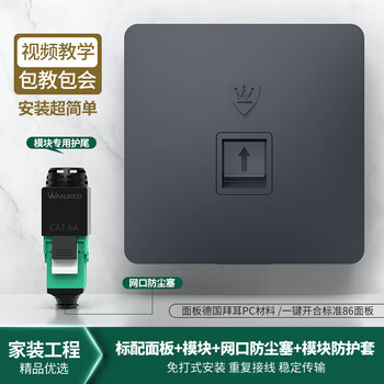 万级 超六类网线插座 非屏蔽网络面板一位单口86型 超6类电脑水晶头插孔万兆免打模块1-144075灰色 万级 超六类网线插座 非屏蔽网络面板一位单口86型 超6类电脑水晶头插孔万兆免打模块1-144075灰色