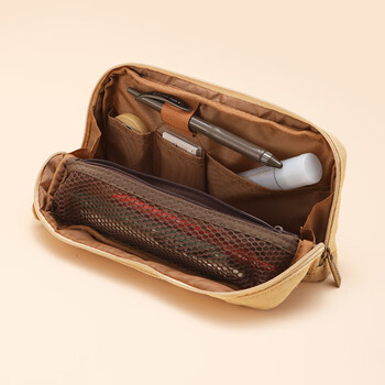 国誉（KOKUYO）一米新纯文具笔袋盒多功能手提收纳帆布包 浅棕色 1个装 WSG-PCS133NLS