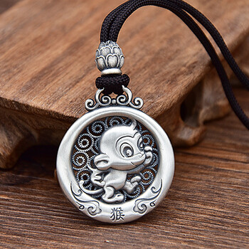 银吊坠实心圆形男女足银挂坠本命年儿童卡通生肖 生肖【猴】足银22克