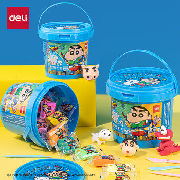 得力(deli)蜡笔小新24色加赠6包超轻粘土 黏土橡皮泥彩泥幼儿园学生DIY手工玩具桶装 儿童生日开学文具