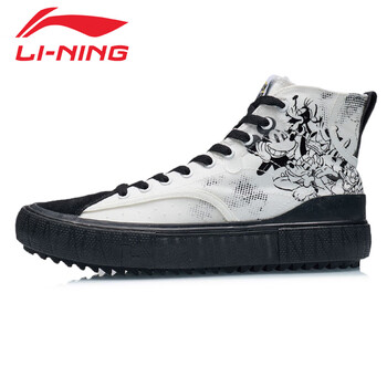 李宁男鞋春秋款迪士尼联名帆布鞋运动鞋涂鸦高帮板鞋agcr179标准白