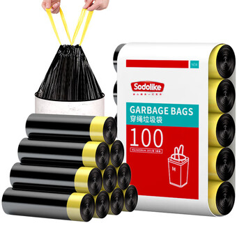 Sodolike尚岛抽绳100只1.2丝黑色45*50cm*5卷点断手提加厚自动收口垃圾袋