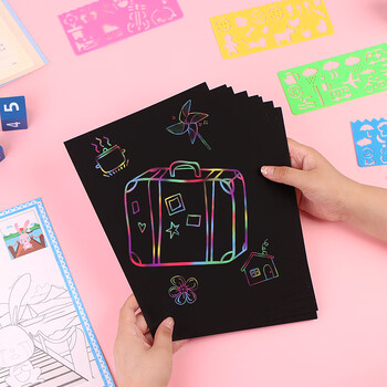 TaTanice儿童刮画纸16K幼儿园炫彩刮刮画彩色小学生刮刮纸挂画纸刮画纸10张美育工具