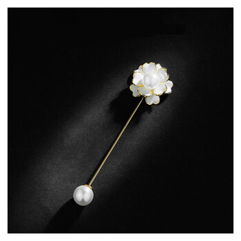 卡派亚山茶花一字胸针女插针式珍珠长胸花简约大气外套开衫别针配饰品