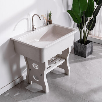 石头洗衣池家用石英石洗衣池阳台洗衣槽搓衣板一体水池户外洗衣盆白色