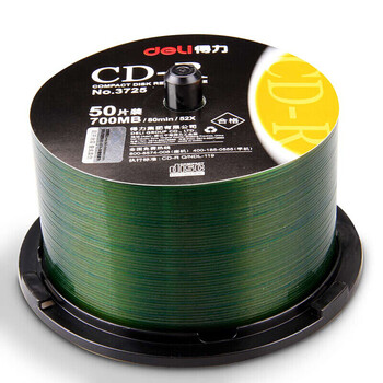 得力（deli）光盘3725刻录盘光盘 CD-R 700M空白光盘光碟片 50片装