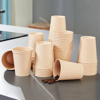 百草园纸杯一次性杯子250ml加厚100只装竹浆本色无印9盎司办公室水杯