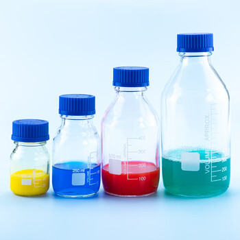 海斯迪克 HKCL-161 蓝盖试剂瓶 透明丝口玻璃瓶 螺纹口带刻度螺口试剂瓶 带刻度透明样品瓶 高硼硅 100ml