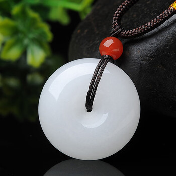 琴蔻(qinkou)白色新疆福禄吊坠男女款情侣平安扣挂件石英岩玉石项链