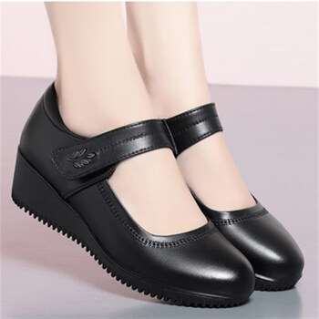 木季云mujiyun坡跟鞋女鞋真皮5厘米5cm中年妈妈中老年大码单鞋春秋季