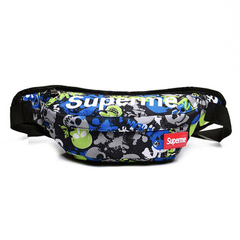 supremeins超火男女式胸包健身腰包 斜跨死飞帆布骑行小包 迷彩蓝