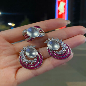 caokit keeiy白冰种玻璃种英质玉水沫玉戒指耳钉925