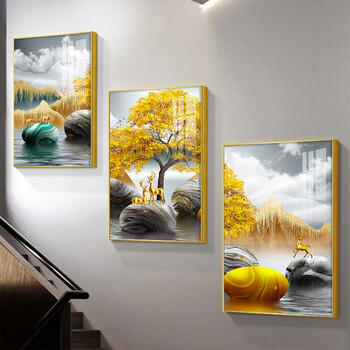 过道墙楼道复式楼三联挂画f款时来运转50cm宽70cm高荐25米宽墙面金色