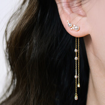 流苏珍珠耳环t韩式时尚气质长款珍珠流苏耳钉女小众设计ins耳s耳金色