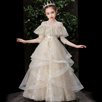 主持人表演出服演讲服晚礼服儿童走秀高端公主裙花裙子女孩蓬蓬钢琴服