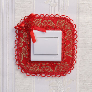开关贴墙贴蕾丝布艺护套家用开关套子简约插座装饰单开红方形可直接套