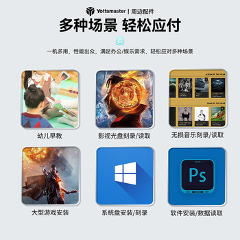 尤达大师（Yottamaster ）外置刻录机移动光驱适用DVD/CD/VCD外接光驱Type-C/USB台式笔记本电脑通用P-CD01