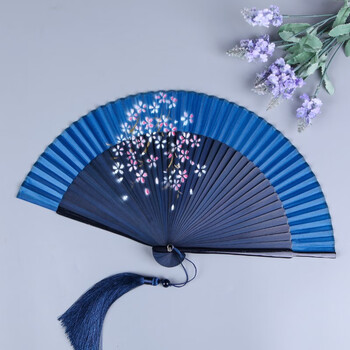 墨申扇子夏天古风便携绿色折扇女式随身古典中国风汉服旗袍折叠小扇子