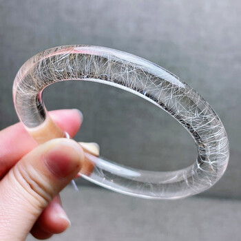 古珍银发晶手镯白发晶细圆条水晶镯子女款57细条镯一物一图送长辈妈妈