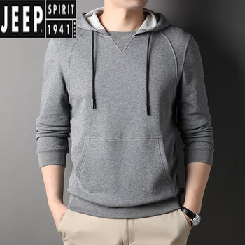 吉普(jeep)轻奢假两件重磅棉质连帽套头衣服男卫衣春秋款宽松出口时尚