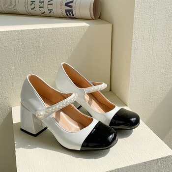 女士玛丽珍鞋>单地·卡罗>单地·卡罗法式玛丽珍鞋女复古单鞋黑白鞋子