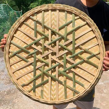 慈爵全竹编无孔簸箕纯手工圆簸箕竹制品精编晾晒竹匾 直径约60厘米