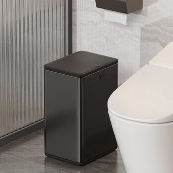 AKBK不锈钢垃圾桶12L黑色卫生间夹缝按压式厕所带盖压圈式客厅轻奢