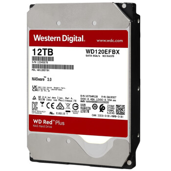 西部数据（WD）NAS机械硬盘 WD Red Plus 西数红盘 12TB 7200转 256MB SATA CMR垂直 网络存储 3.5英寸 WD120EFBX