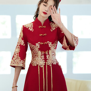 花浅葱秀禾服新娘大码200斤特大码缎面敬酒服胖mm孕妇春秋新款高端