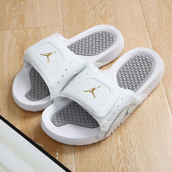 乔丹莆田纯原男士休闲轻便拖鞋aj拖鞋户外纯原气垫飞人拖鞋 白灰金