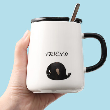 拜杰马克杯杯子礼物咖啡杯牛奶杯早餐杯带勺盖杯男女大容量水杯420ML