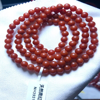 保山南红云南玛瑙手链满色满肉柿子红手串108颗多圈项 保山nh3931款
