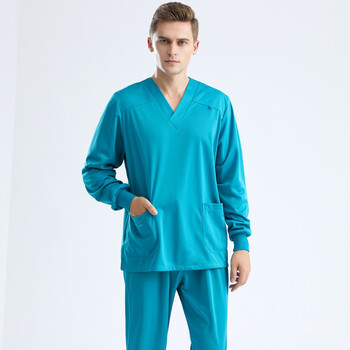 诺尔森舒弹防静电洗手衣男女刷手服洗手服湖蓝男款长袖s