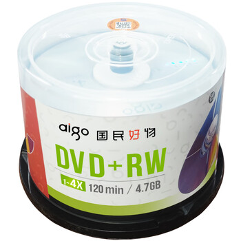 爱国者（aigo）DVD+RW 空白光盘/刻录盘 1-4速4.7GB 台产 桶装50片 可擦写 可重复刻录