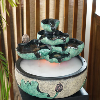 战宏创意喷泉流水摆件招财风水球水景加湿器中式风水轮客厅桌面小鱼缸