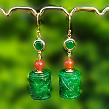 亨奥原创干青玉石路路通耳坠银镀金耳环民族风个性气质节日送妈妈耳饰