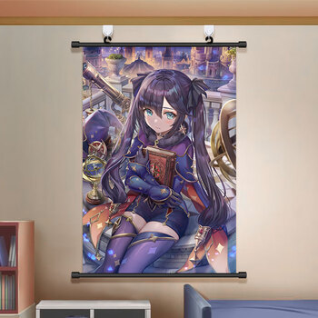 雷电将军海报八重神子挂画胡桃卷轴布宿舍卧室装饰画可来图定制 莫娜