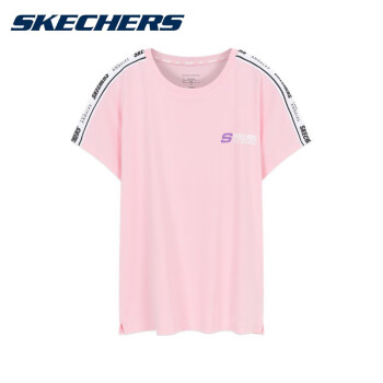 Skechers斯凯奇短袖T恤女装2021夏季新款女子圆领套头短t运动时尚体恤 兰花粉 M