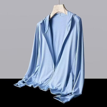 50 防晒衣女防紫外线透气冰丝防晒服男薄款防晒衫夏外套皮肤衣 蓝色