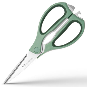 得力（deli）食品级厨房剪刀 可夹核桃撬贝壳 多功能家用不锈钢剪骨剪子 鸡骨剪 绿 TJ23