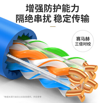 万级超六类网线非屏蔽【国标23AWG-0.57mm无氧纯铜芯】CAT6A万兆高速网络工程家装布线一箱线100米蓝色