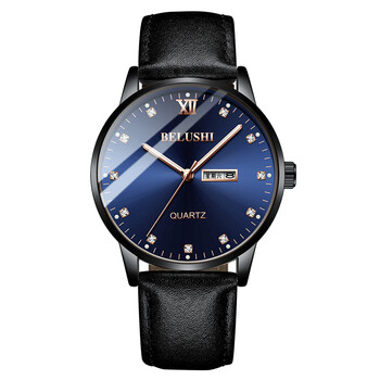 贝罗仕(belushi)新款镶钻渐变夜光防水腕表男士品牌石英男表手表 黑壳