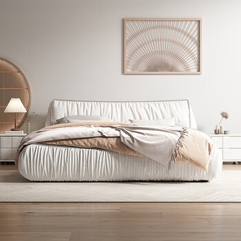 奶油风意式极简布艺床现代简约轻奢主卧床北欧床侘寂设计师网红床床负
