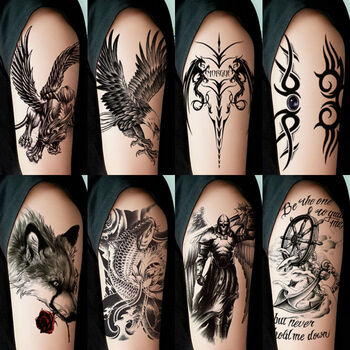 恒源祥防水纹身贴男女手臂半臂图腾黑白火焰纹老鹰双龙仿真刺青贴纸 8
