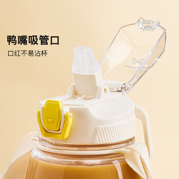 乐扣乐扣大容量运动水杯大肚杯便携吸管杯子儿童水壶户外塑料杯1.2L白色