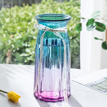 Foojo花瓶 Foojo 花瓶北欧玻璃花瓶假花插花摆件玻璃瓶水培植物透明花瓶花器中号24折纸渐变蓝紫色 行情报价价格评测 京东