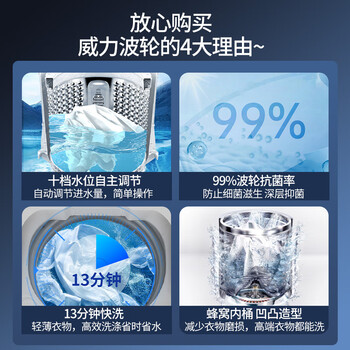 威力（WEILI）波轮洗衣机 8KG全自动 13分钟快洗 安全童锁 自判水位 单独脱水 XQB80-1999J 