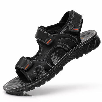 吉尔达真皮男士凉鞋运动休闲防滑夏季沙滩鞋男青年皮凉鞋男黑色202939